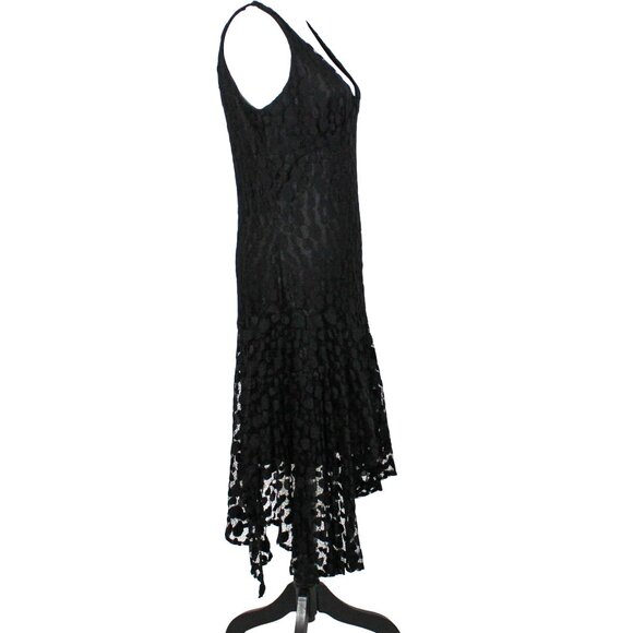 Rare Y2K Gothic Flapper Lace Dress Black Asymmetrical Hem WHBM Size L Romantic - Picture 2 of 8